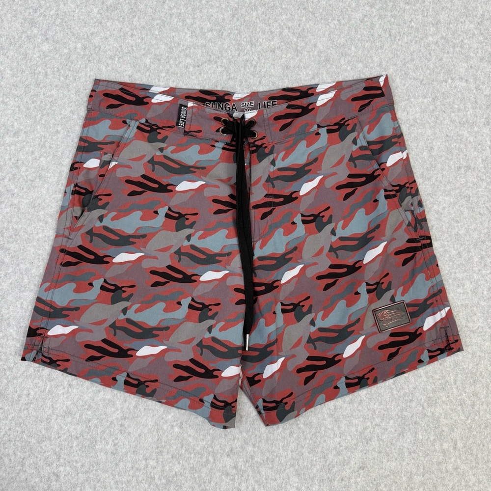Sunga Life Mens Board Shorts Size 30 Red Gray Warrior Camo Beach Outdoor Surf
